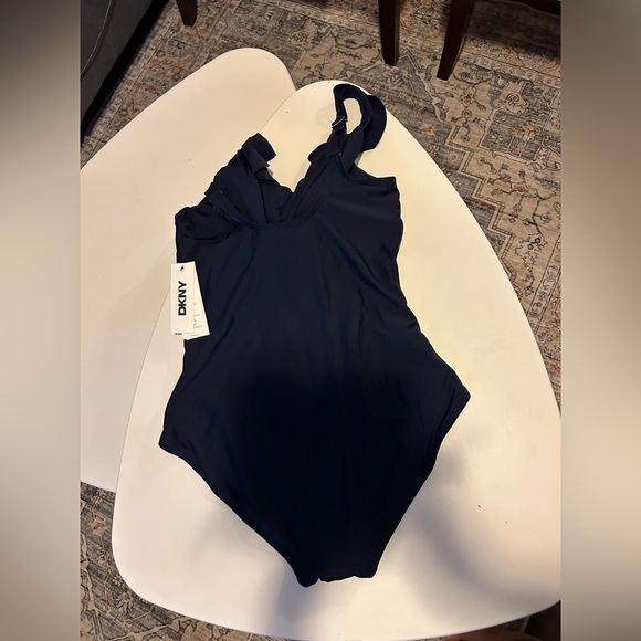 DKNY Women's Swim One-Piece is a Ruffle Plunge Swim Suit with Tummy Control - Picture 7 of 9